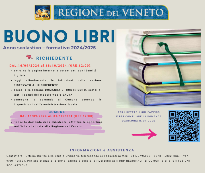 Contributo regionale "Buono Libri", anno scolastico-formativo 2024 -2025.